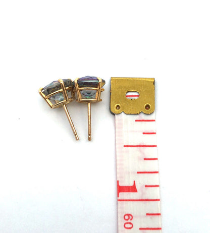 14K Yellow Gold Oval Mystic Topaz Power Protection Stud Earrings