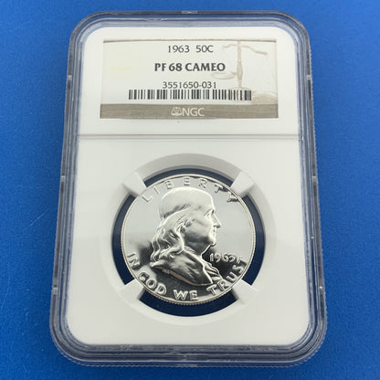 1963 Franklin Silver Proof Half Dollar 50c $.50 Better Key Rare NGC PF68 Cameo