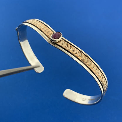 Art Deco Egyptian Revival Gold Filled Sterling Black Enamel Ruby Scarab Bracelet