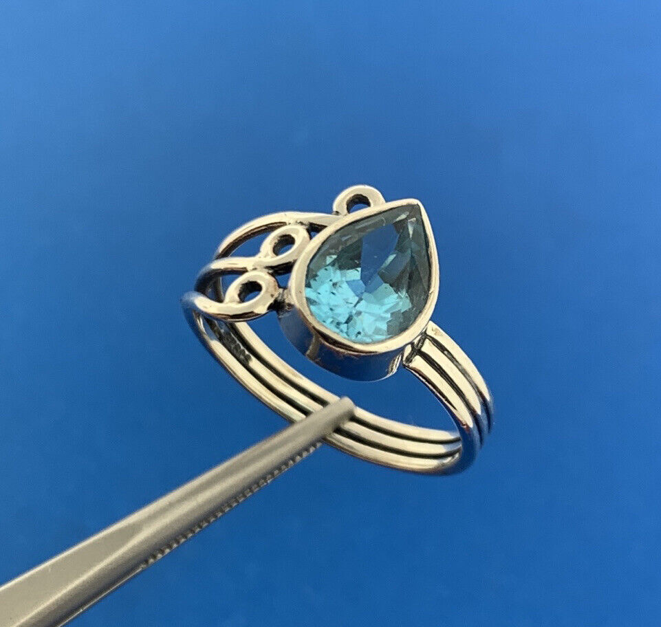 Designer 925 Sterling Silver Blue Topaz Solitaire December Anniversary Ring