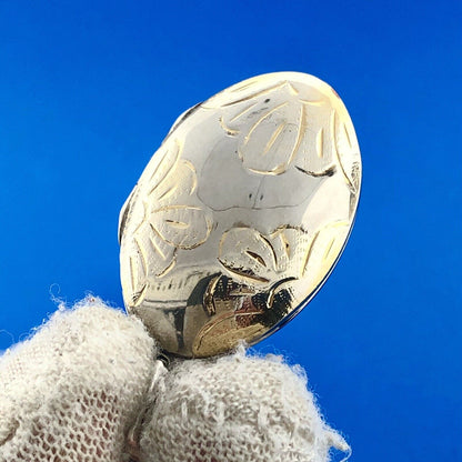 Vintage 925 Sterling Silver Two Toned Floral Etched Oval Locket Pendant