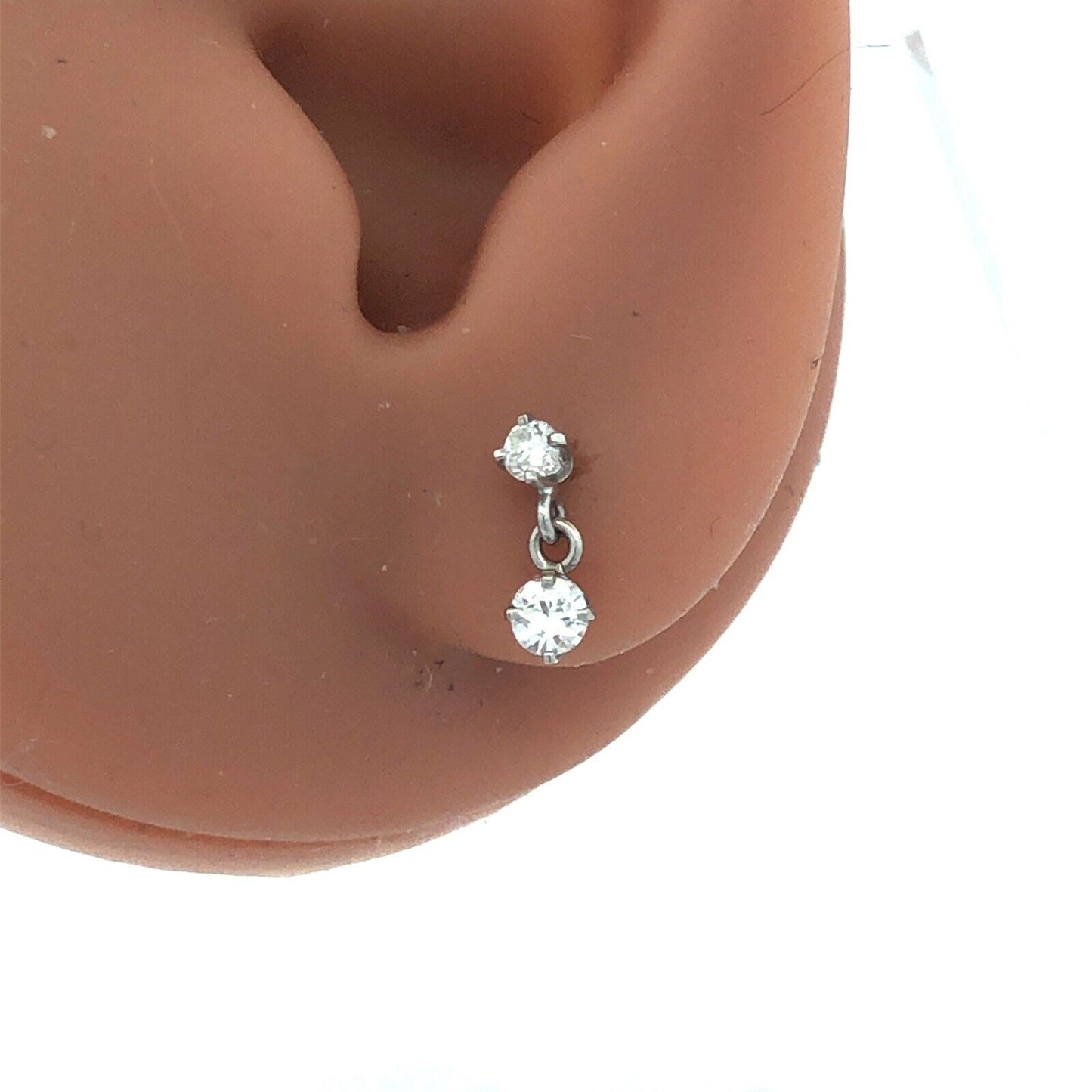 Designer SK 14K White Gold Round Diamond Dangle Charm Stud Earrings