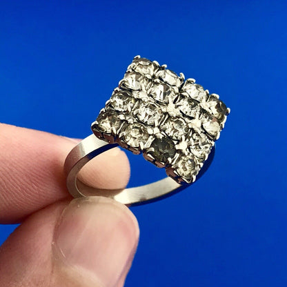 Art Deco Art Nouveau Designer 925 Sterling Silver Rhinestone Cluster Panel Ring