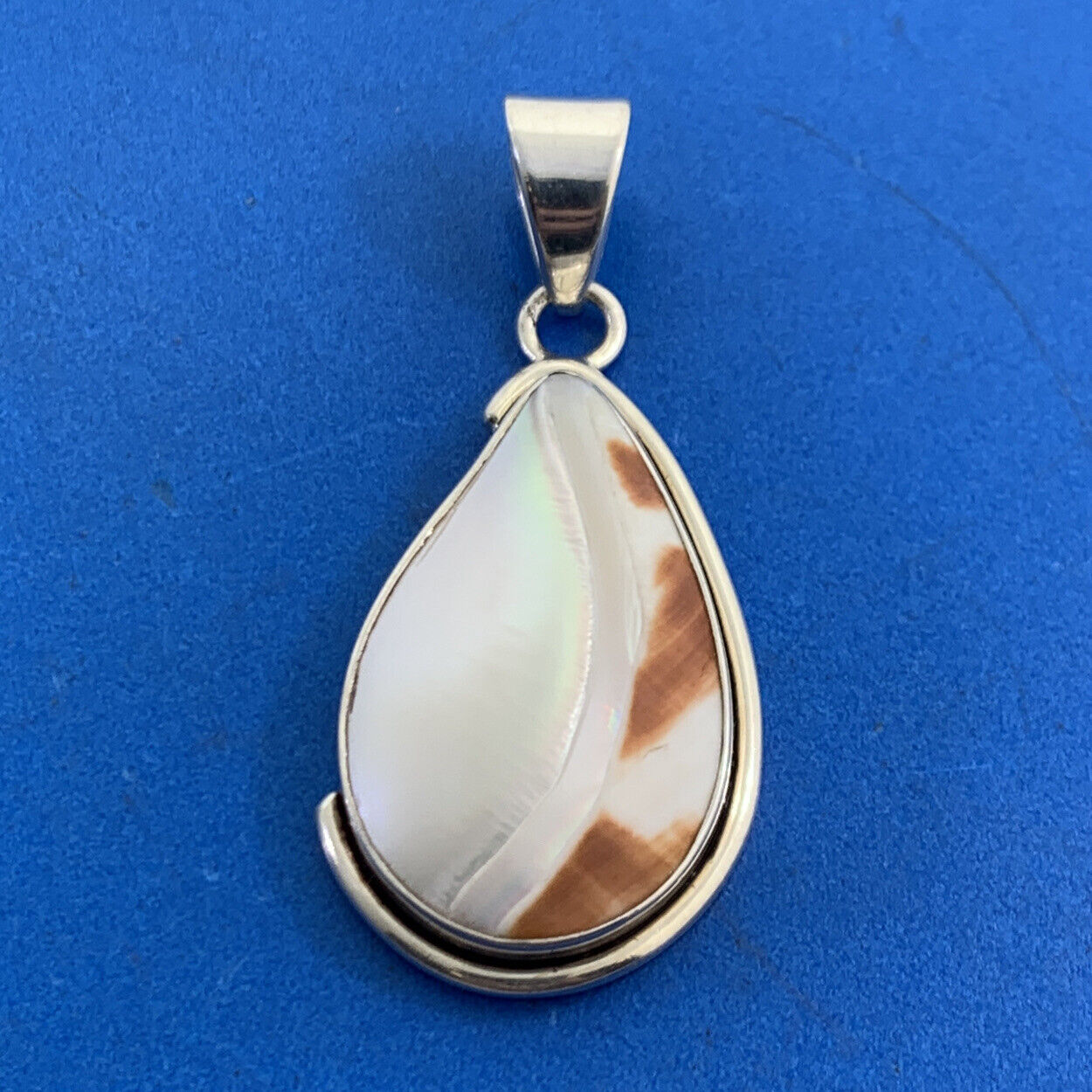 Designer 925 Sterling Silver Mother Of Pearl Statement Teardrop Pendant
