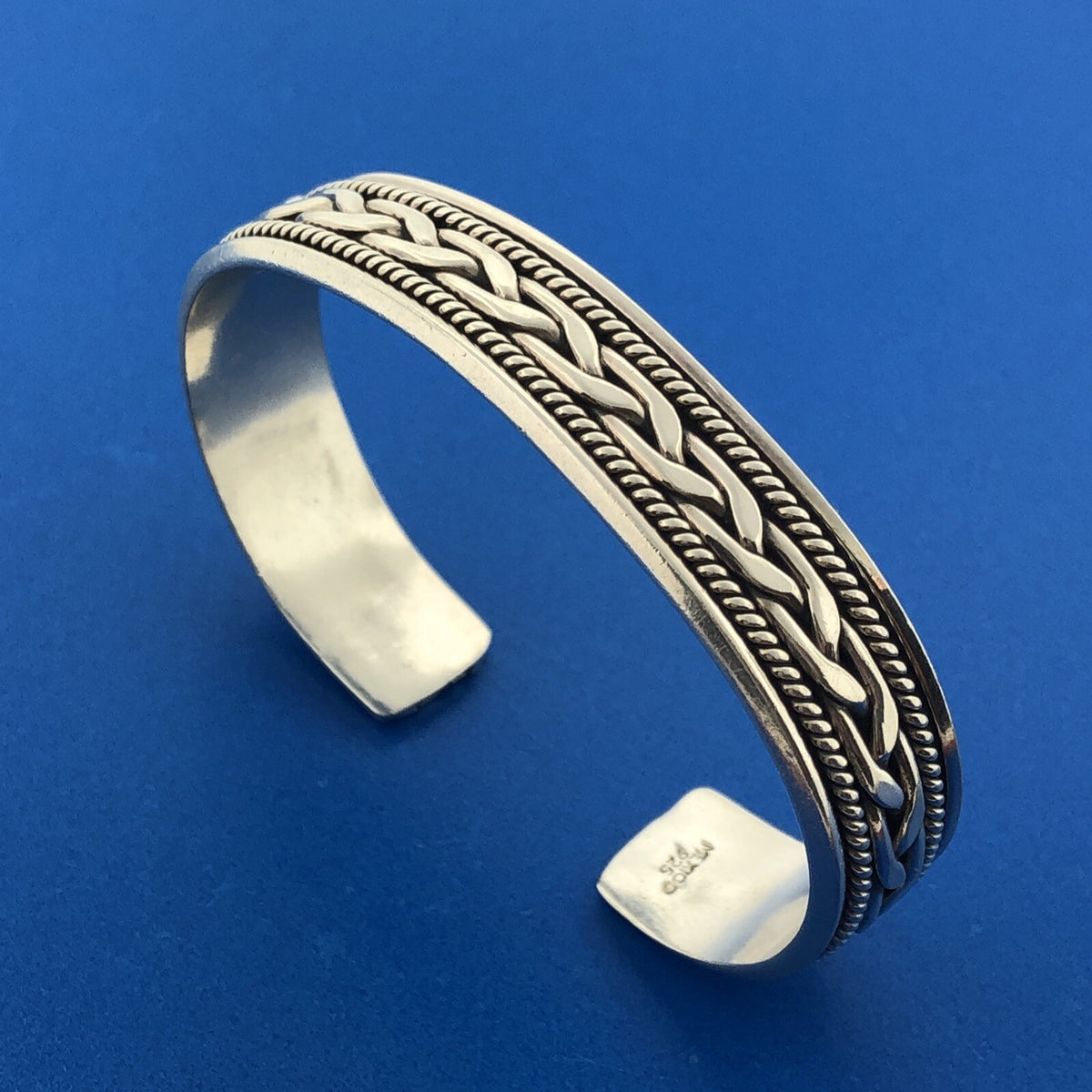 Mexico Sterling Silver 925 Needlepoint Basket Weave Design Cuff Bracelet