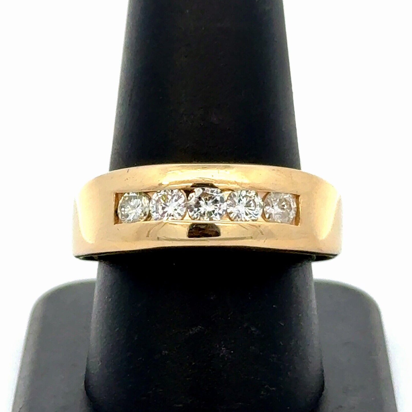 14K Yellow Gold Round Diamond Men's Band Statement Ring