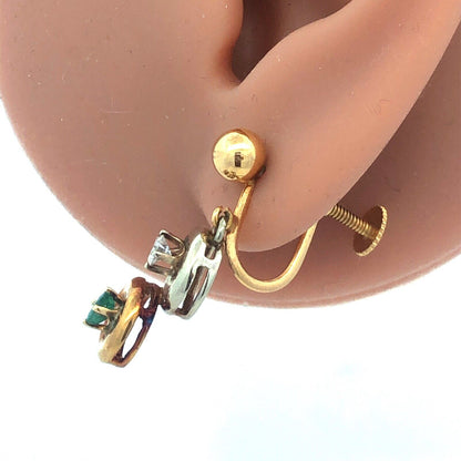 Naomi 14K White Yellow Rose Gold Diamond Emerald Drop Dangle Screw Back Earrings