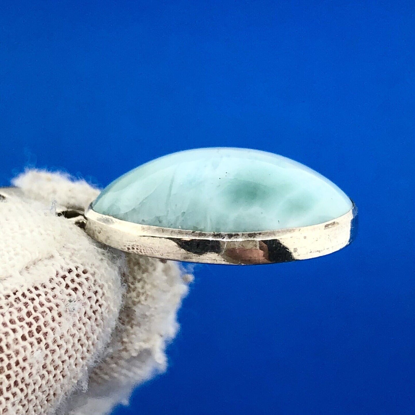 Estate 925 Sterling Silver Larimar Pectolite Pear Healing Statement Pendant