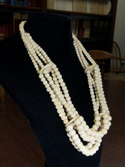 Artisan Bohemian Native American Bone Beaded 5 Strand Statement Necklace