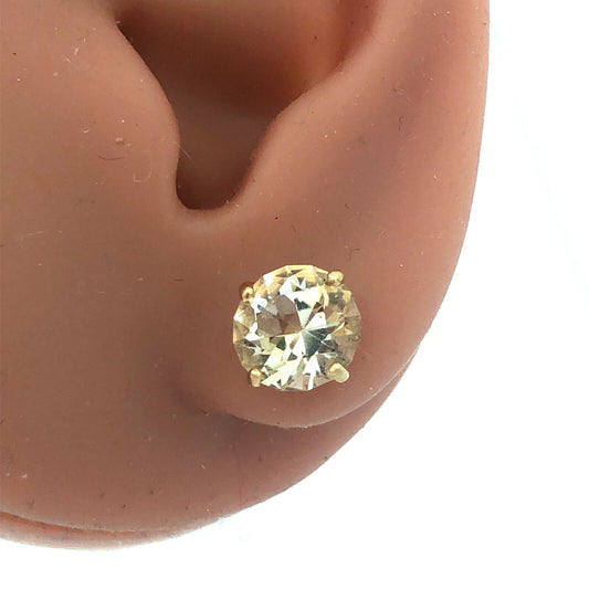Stunning 14K Yellow Gold Honey Quartz Solitaire Statement Stud Earrings