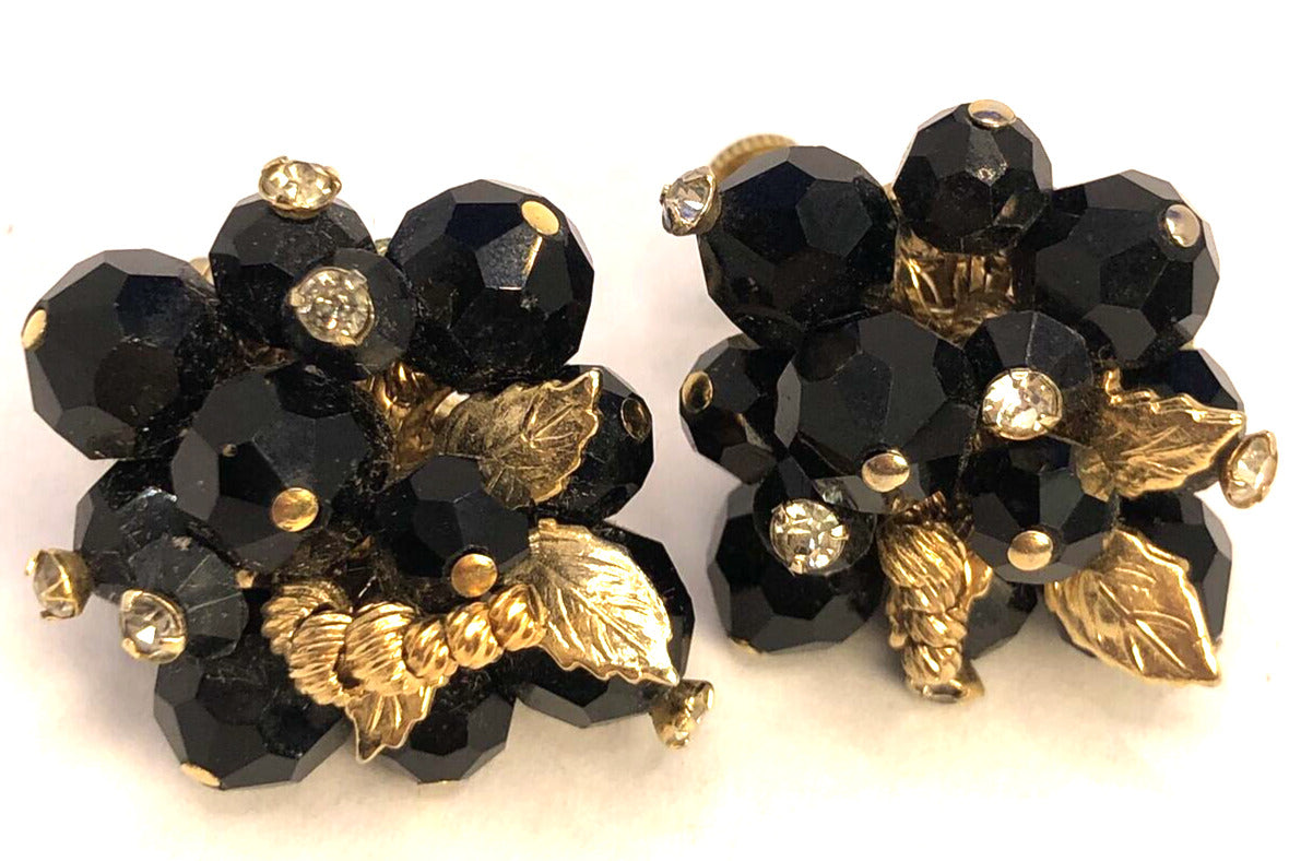 Designer Vendome Gold-Tone Jet Rhinestone Clip-On Stud Earrings