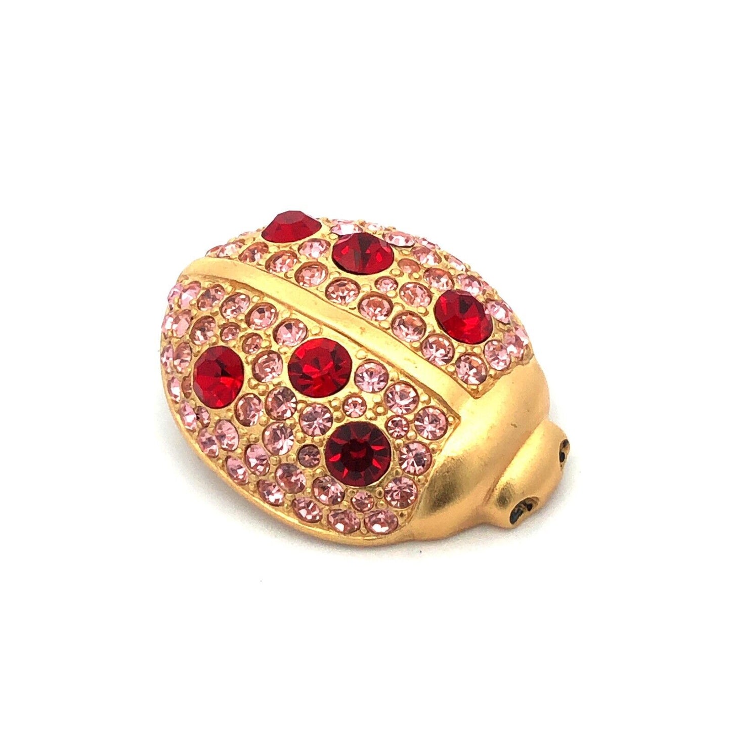 Givenchy Gold Tone Red Pink Rhinestone Beetle Lady Bug Scarab Brooch