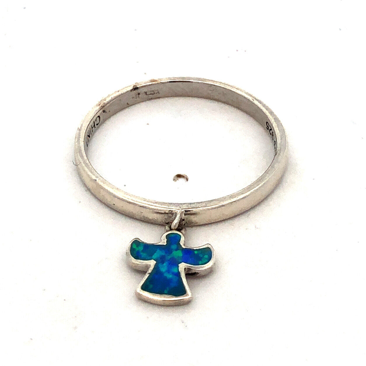 Designer Michael Anthony 925 Sterling Silver Blue Opal Angel Charm Band Ring