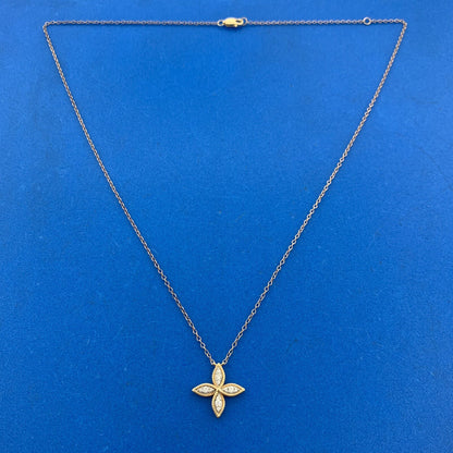 Designer 14K Yellow Gold Diamond Floral Pinwheel Necklace