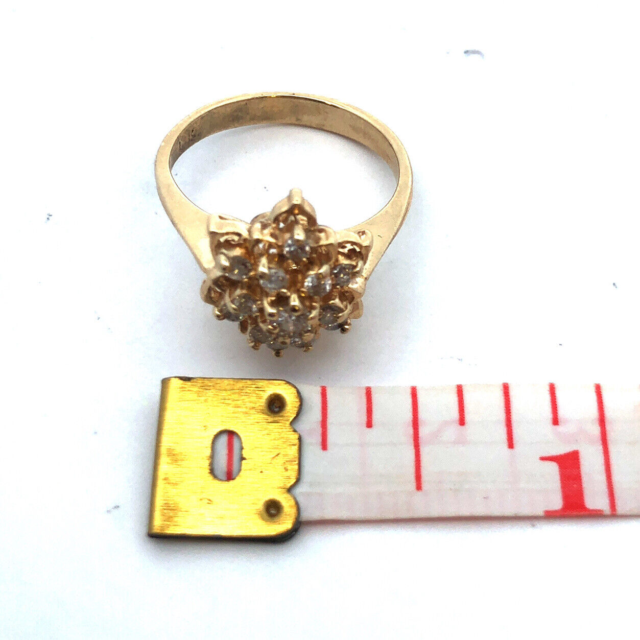 Vintage 14K Yellow Gold Round Diamond Cluster Flower Cocktail Ring