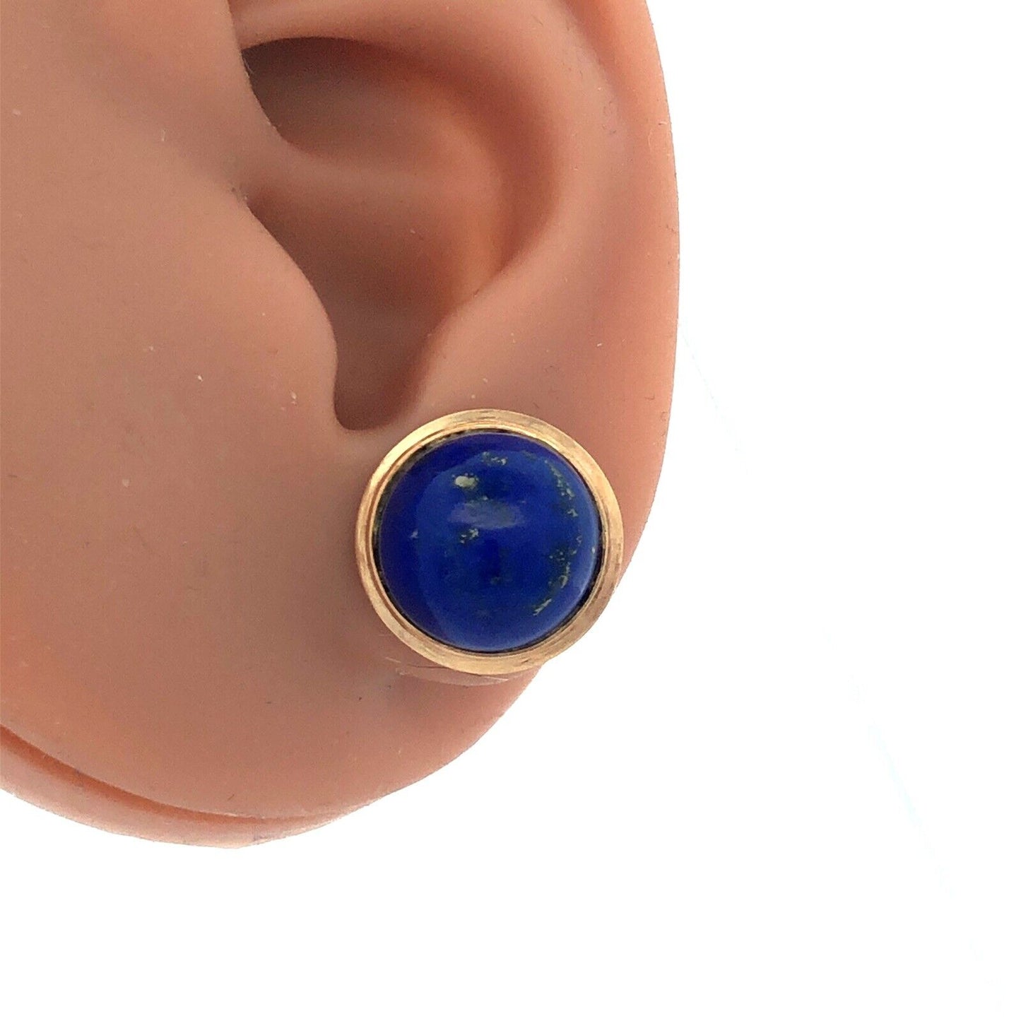 Vintage 14K Yellow Gold Round Cabochon Blue Lapis Lazuli Stud Earrings