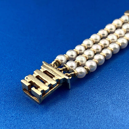 Vintage 14K Yellow Gold Cultured Pearl 3 Strand Bridal June Anniversary Bracelet