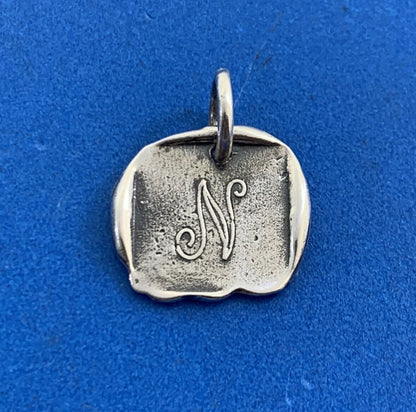 Waxing Poetic 925 Sterling Silver N Initial Letter Square Monogram Pendant Charm