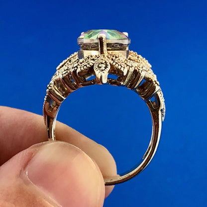 Designer BBJ Sterling Silver 925 Mystic Topaz Marcasite Statement Finger Ring
