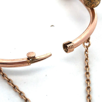 Vintage 10K Rose Gold Turquoise Pearl Textured Bypass Hinged Bangle Bracelet