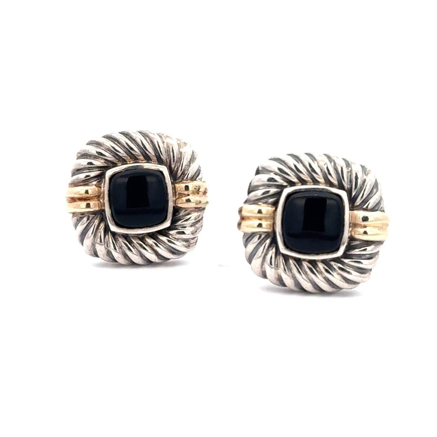 David Yurman 925 Sterling Silver 14K Yellow Gold Onyx Square Men's Cufflinks