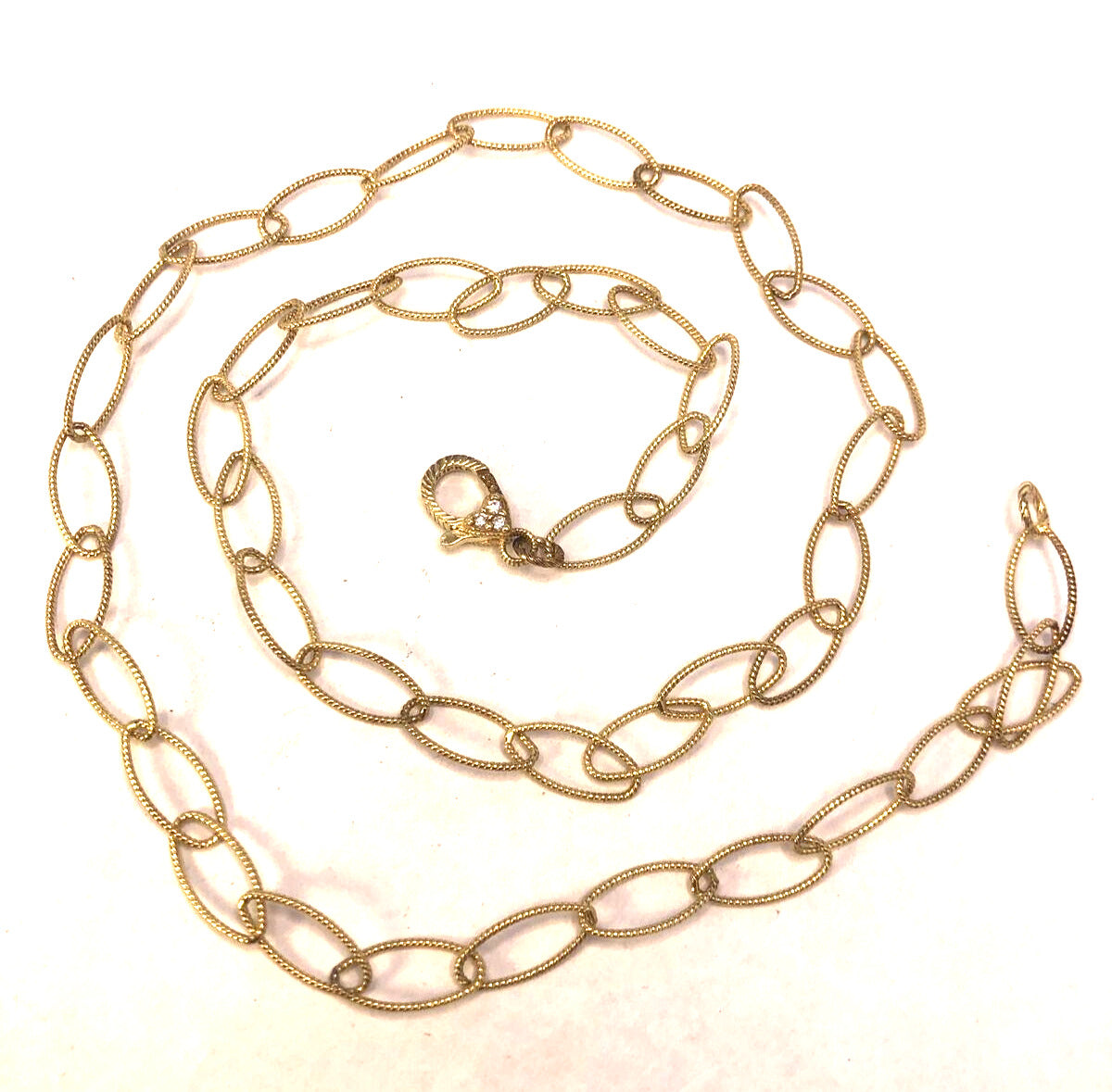 Designer Judith Ripka Vermeil 925 Sterling Silver CZ Oval Link Chain Necklace