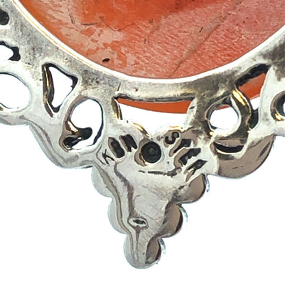 Estate Kabana 925 Sterling Silver Oval Cameo Vines And Grapes Statement Pendant