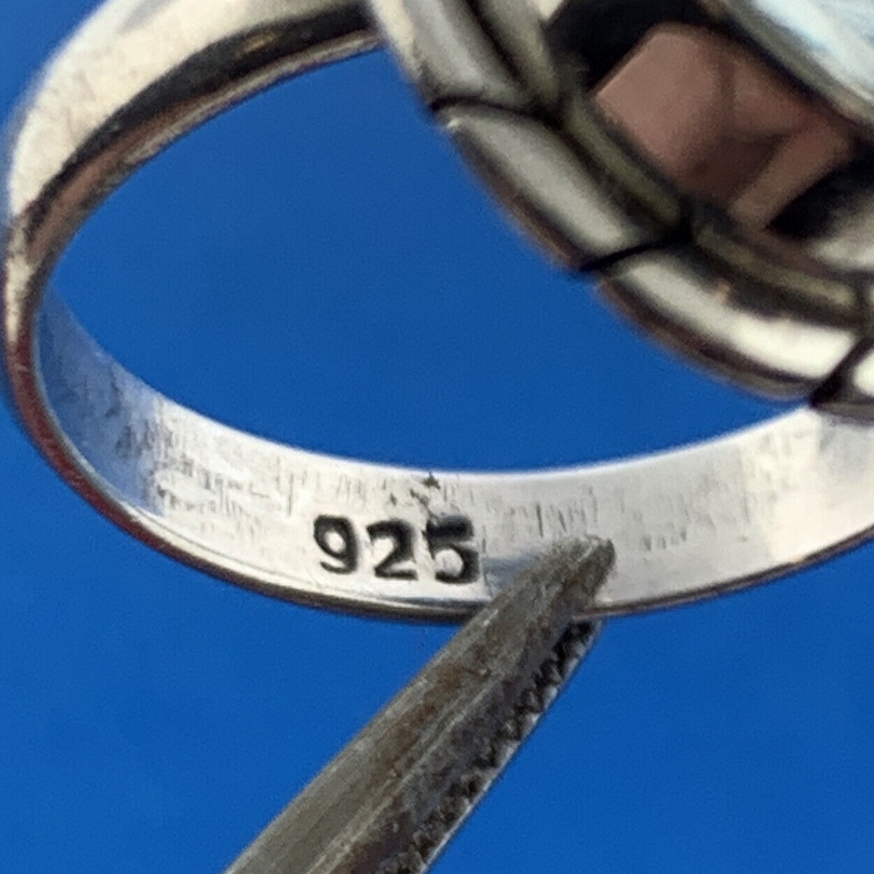 Stunning Sterling Silver 925 Cabochon Blue Green Glass Statement Ring Size 6.25