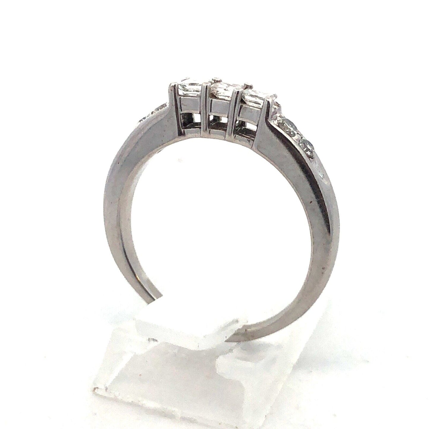 14k White Gold 3 Three Princess Cut Diamond Ring with Diamond Accents