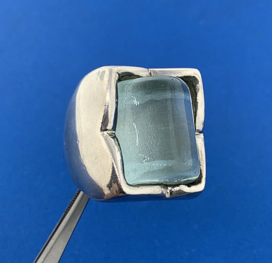 Designer Italy 925 Sterling Silver Bottle Art Glass Wide Statement Dome Ring