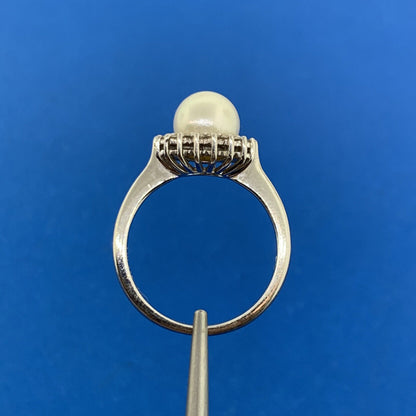 Designer 14K White Gold Pearl Solitaire Diamond Halo June Anniversary Ring
