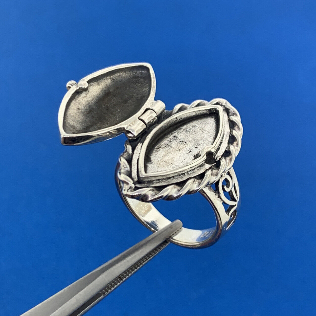 Native American Sterling Silver Poison Pill Secret Compartment Statement Ring