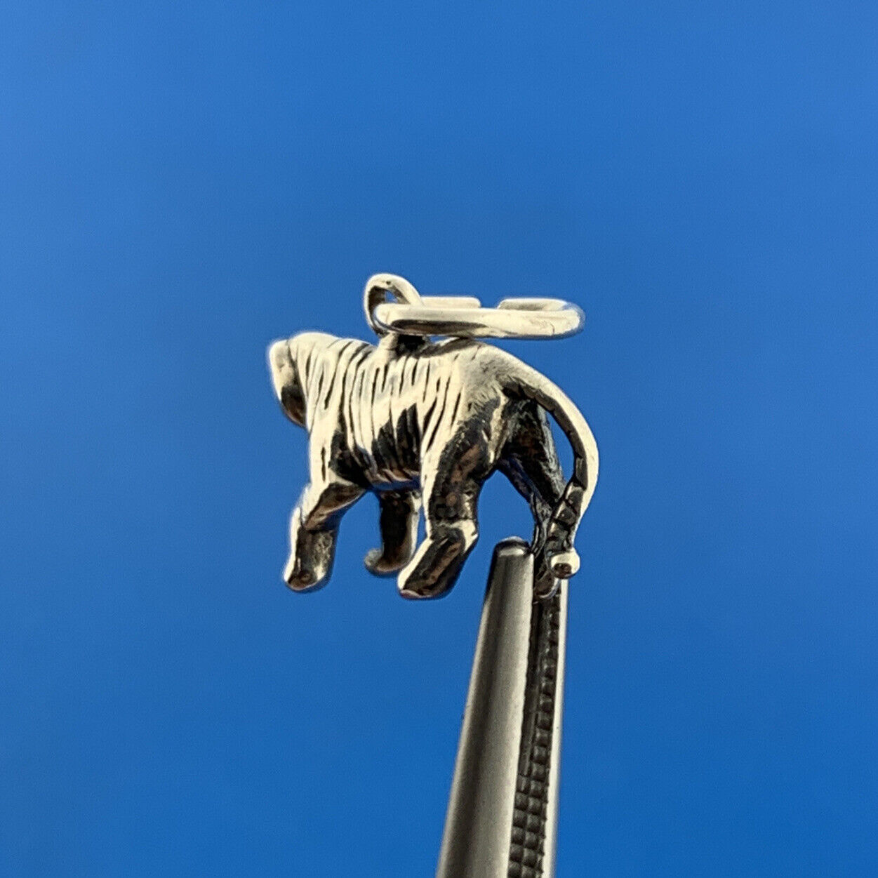 Estate 925 Sterling Silver Tiger Mascot Animal Bracelet Pendant Charm