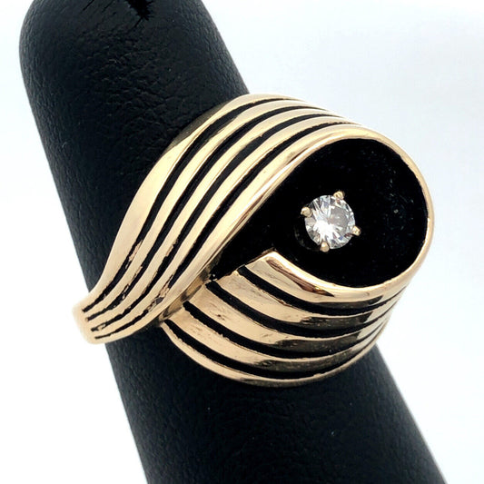 Vintage 14K Yellow Gold Diamond Egyptian King Tut Cocktail Ring