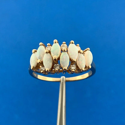 14K Yellow Gold Marquise Opal Diamond Accented Waterfall Cocktail Ring