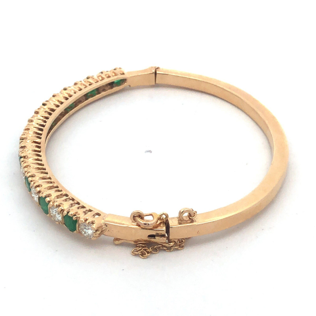 Stunning 14K Yellow Gold Diamond Emerald May Hinged Bangle Bracelet