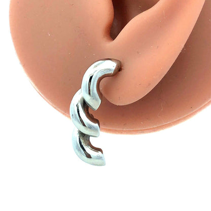 Estate Rhodium Plated Silver Tone Macaroni Link Chain Dangle Stud Earrings