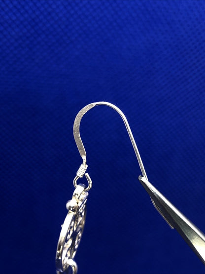 Designer BA 925 Sterling Silver Filigree Scroll Flat Round Dangle Hook Earrings