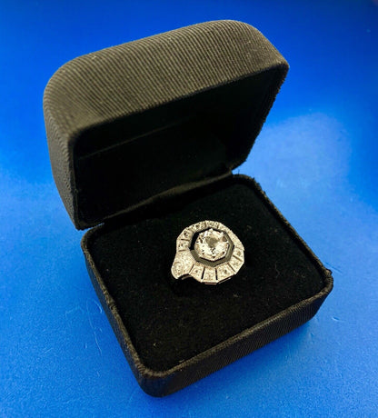 Designer Clyde Duneier CID 925 Sterling Silver White Topaz Diamond Enamel Ring