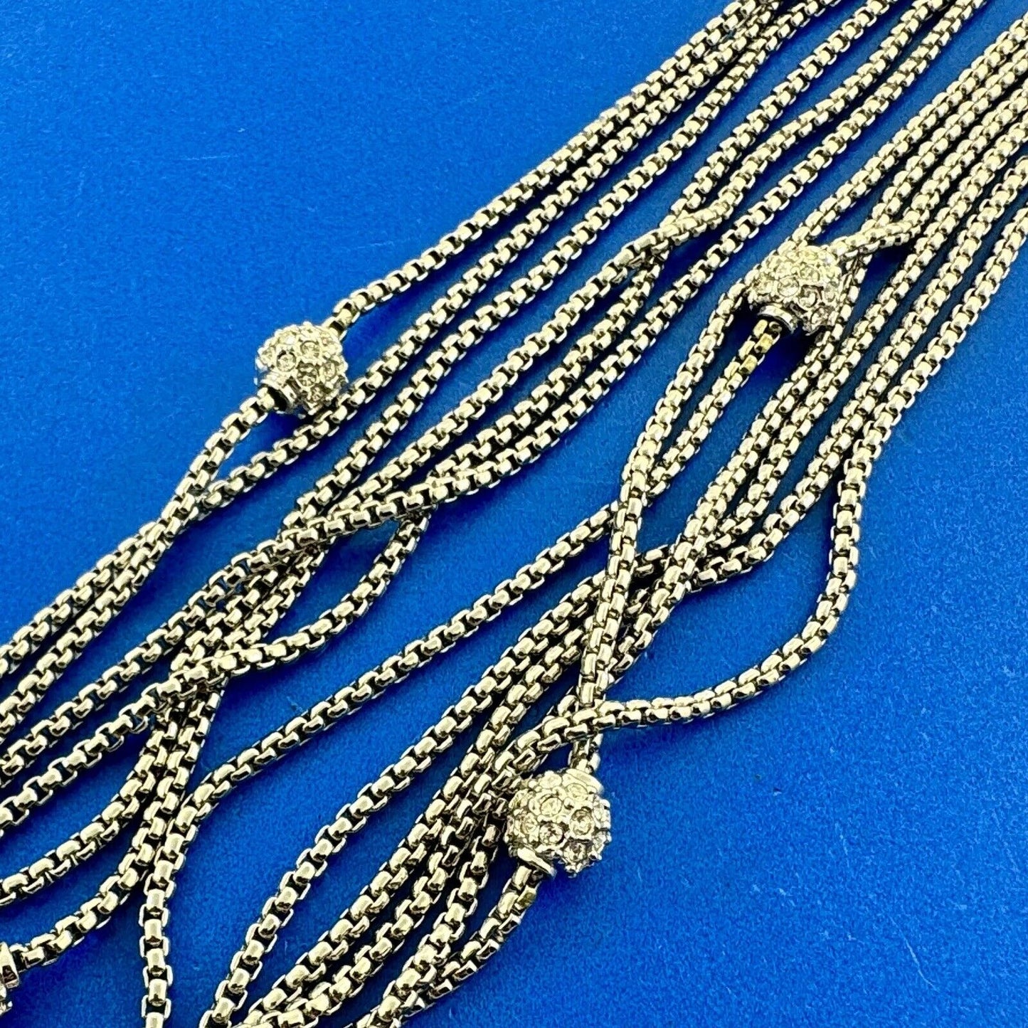 Gold Tone Silver Tone Rhinestone Bead Station 6 Strand Chain Statement Necklace