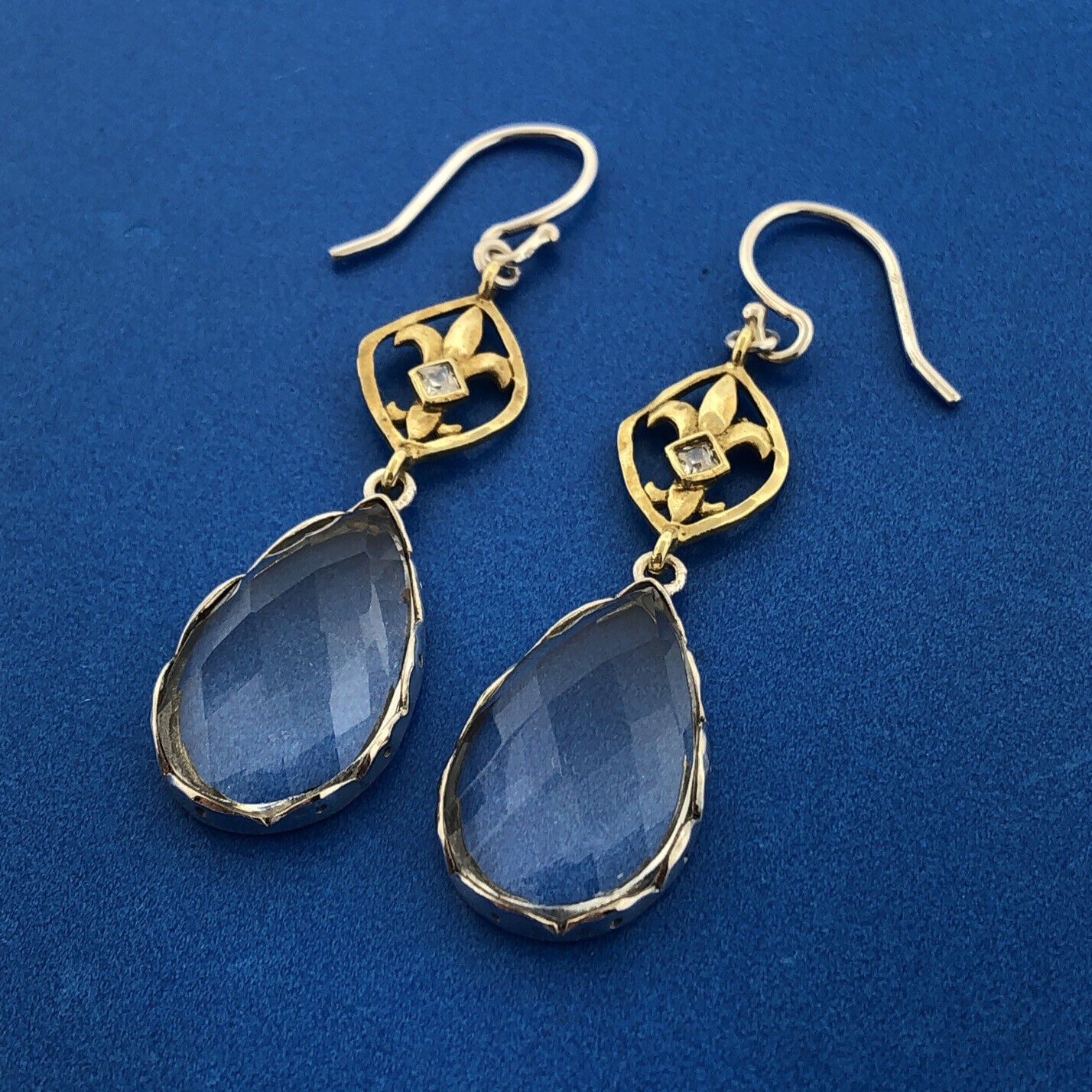 Silpada 925 Sterling Silver Brass White Topaz Glass Crystal Drop Dangle Earrings