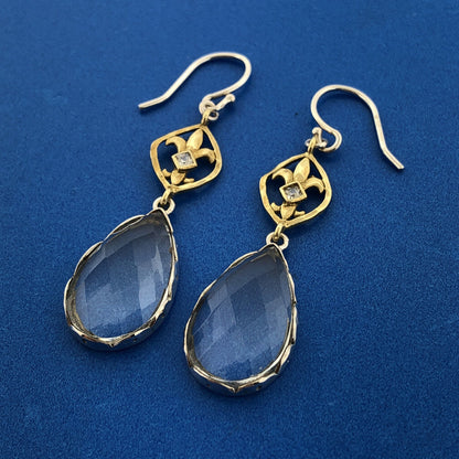 Silpada 925 Sterling Silver Brass White Topaz Glass Crystal Drop Dangle Earrings