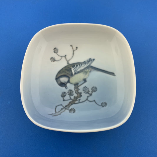 Royal Copenhagen Denmark Square Porcelain European Titmouse Trinket Dish #4855