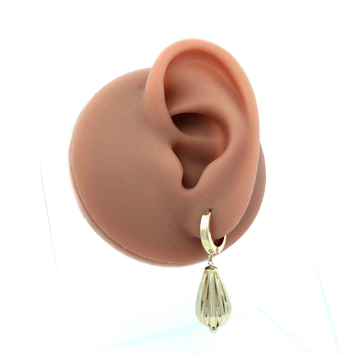 Designer EG 14K Yellow Gold Textured Teardrop Dangle Hoop Earrings