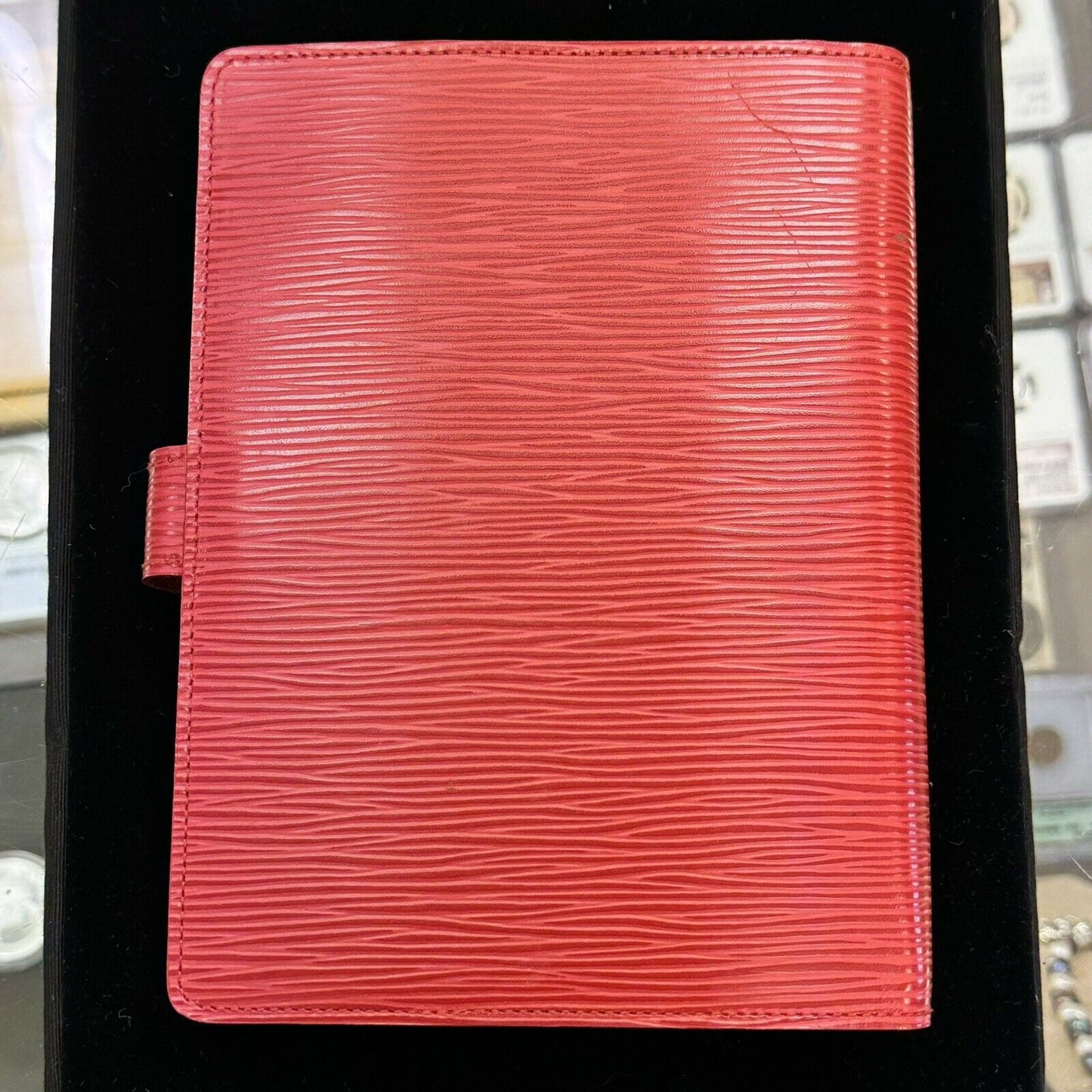 Louis Vuitton Red Epi Leather Binder Medium Ring Agenda Diary Calendar Planner