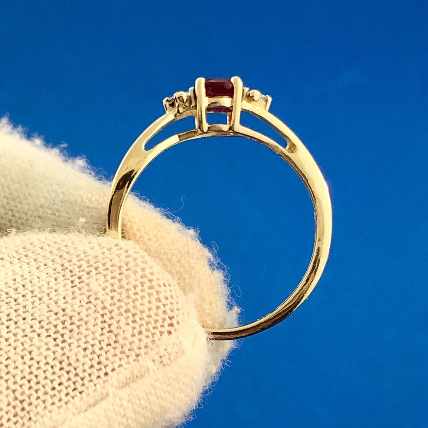 10k Yellow Gold Genuine Ruby Ring with Diamond Accents