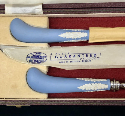 Philip Ashberry Wedgewood Blue Jasperware 3 Piece Carving Set Original Box