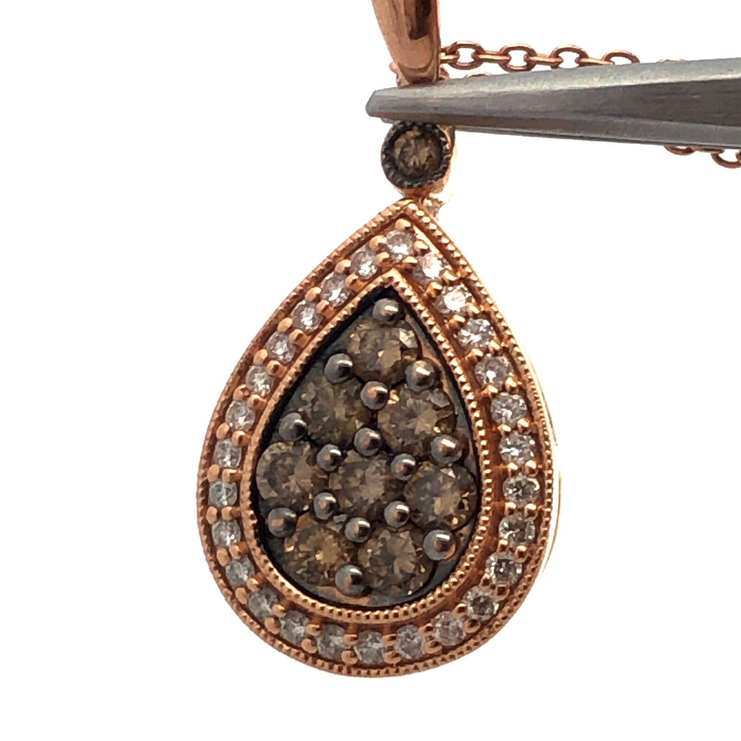 LeVian 14K Rose Gold Mocha Vanilla Diamond Teardrop Pendant Necklace