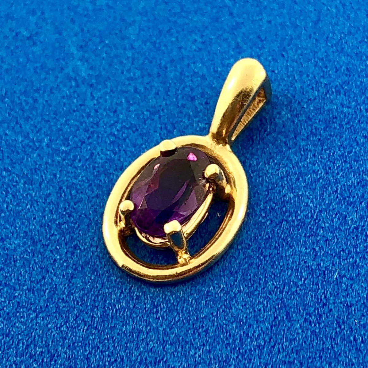 Modernist 14K Yellow Gold Oval Amethyst February Anniversary Pendant