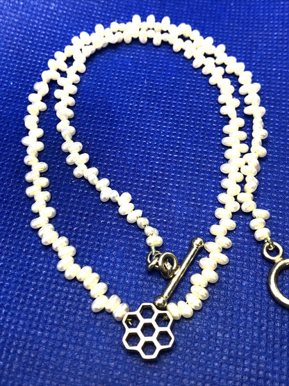 Mignon Faget 925 Sterling Silver Hive Collection Pearl Beaded Toggle Necklace